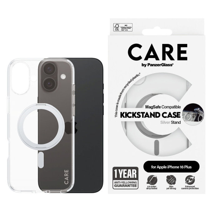 Kickstand Hülle mit MagSafe für iPhone 16 Plus, Silber, CARE