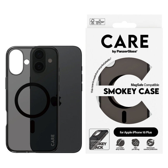 Smokey Hülle mit MagSafe für iPhone 16 Plus, Schwarz, CARE