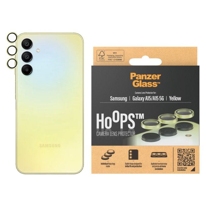 Kameralinsenschutz Hoops für Samsung A15/A15 5G, Gelb, PanzerGlass