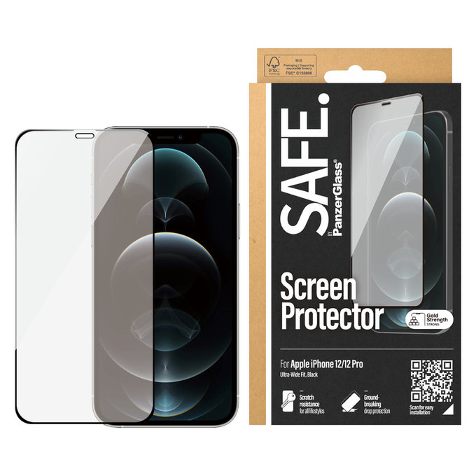 Panzerglas Case Friendly für iPhone 12 Pro/12, Schwarz, SAFE by PanzerGlass