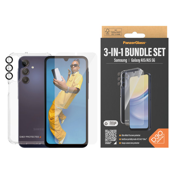 Bundle Hoops + Panzerglas UWF + Hard Case D3O für Samsung Galaxy A15/A15 5G, PanzerGlass
