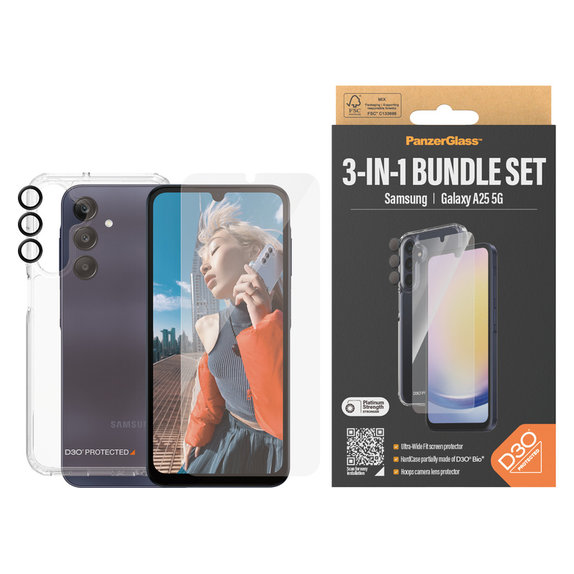Bundle Hoops + Panzerglas UWF + Hard Case D3O für Samsung Galaxy A25 5G, Transparent, PanzerGlass