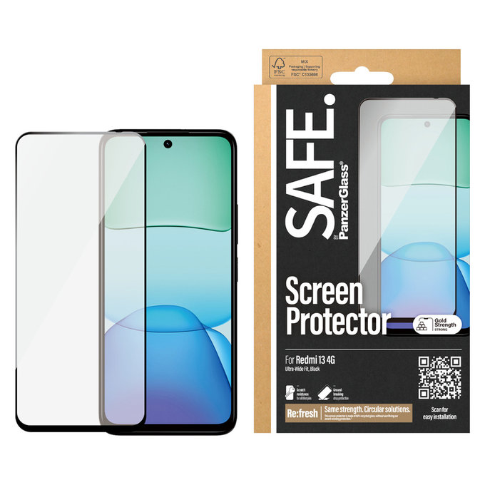 Panzerglas UWF für Xiaomi Redmi 13 4G, Čierne, SAFE by PanzerGlass
