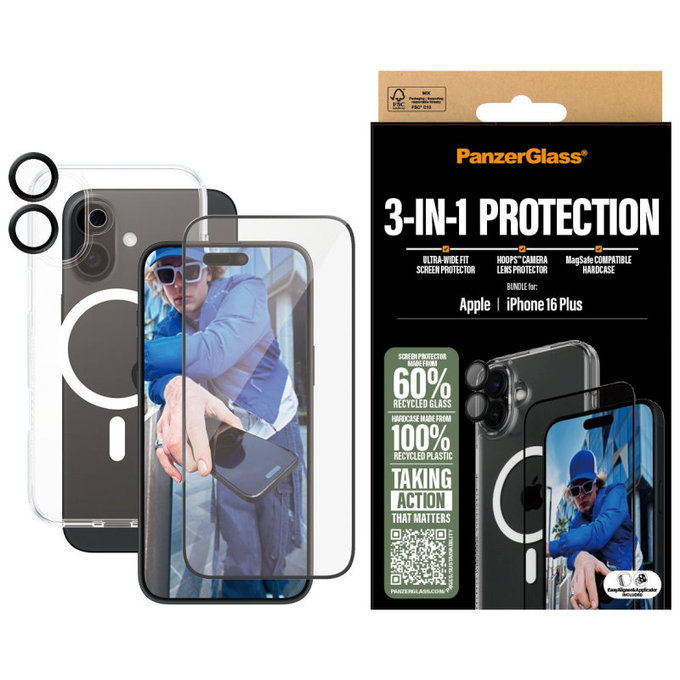Bundle Hoops + UWF Panzerglas + Hard Case für iPhone 16 Plus, PanzerGlass