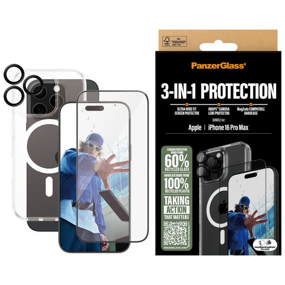 Bundle Hoops + UWF Panzerglas + Hard Case für iPhone 16 Pro Max, PanzerGlass