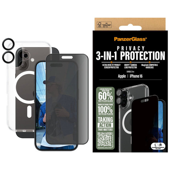 Bundle Hoops + UWF Privacy Panzerglas + Hard Case für iPhone 16, PanzerGlass