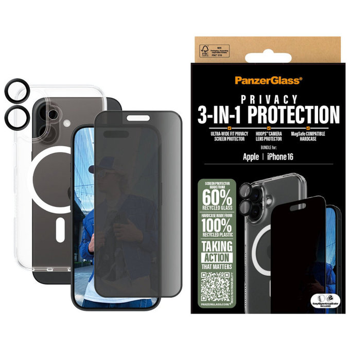 Bundle Hoops + UWF Privacy Panzerglas + Hard Case für iPhone 16, PanzerGlass