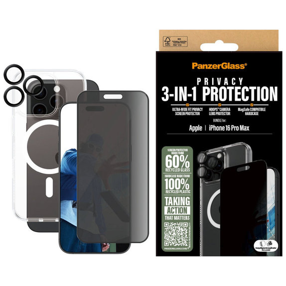Bundle Hoops + UWF Privacy Panzerglas + Hard Case für iPhone 16 Pro Max, PanzerGlass