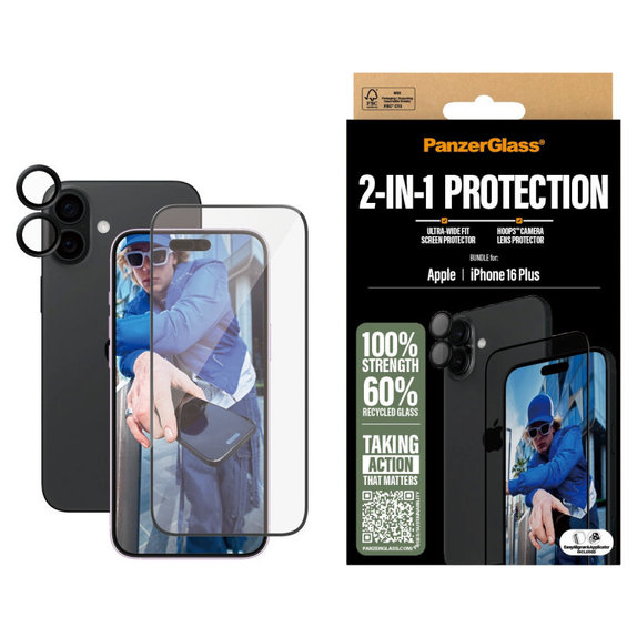 Bundle Hoops + UWF Schutzglas für iPhone 16 Plus, PanzerGlass