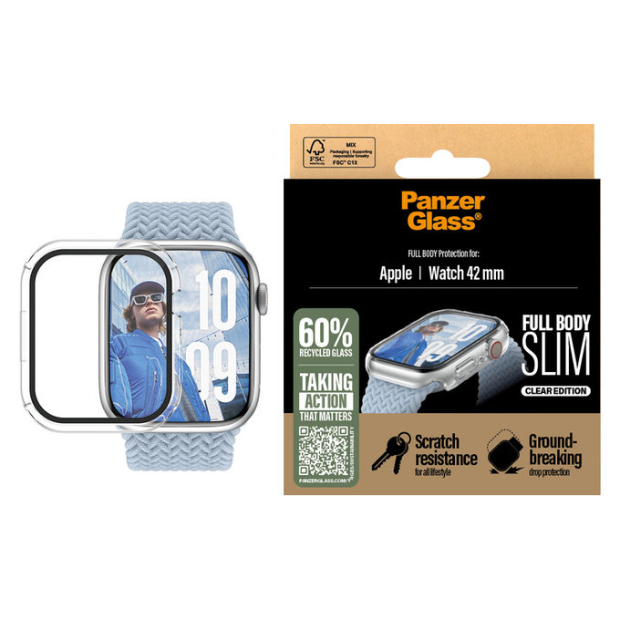Panzerglas Full Body Slim für Apple Watch 11/10 42 mm, Klar, PanzerGlass