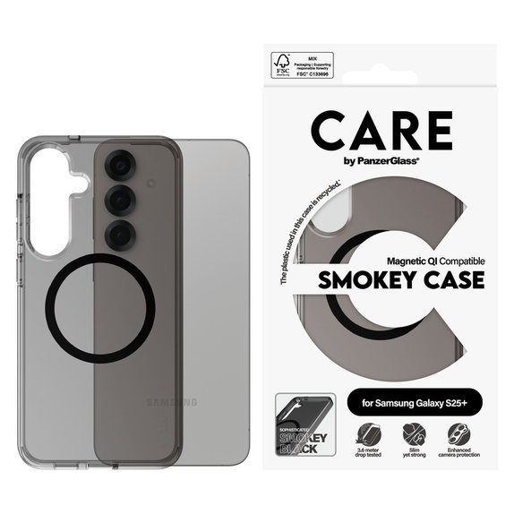 Hülle Smokey mit schwarzem QI für Samsung Galaxy S25+, Schwarz, PanzerGlass