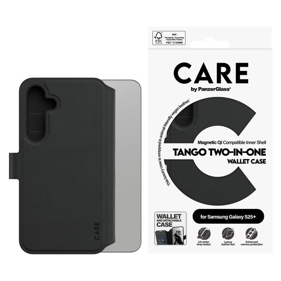 Hülle Wallet Tango Two-In-One mit QI für Samsung Galaxy S25+, Schwarz, PanzerGlass