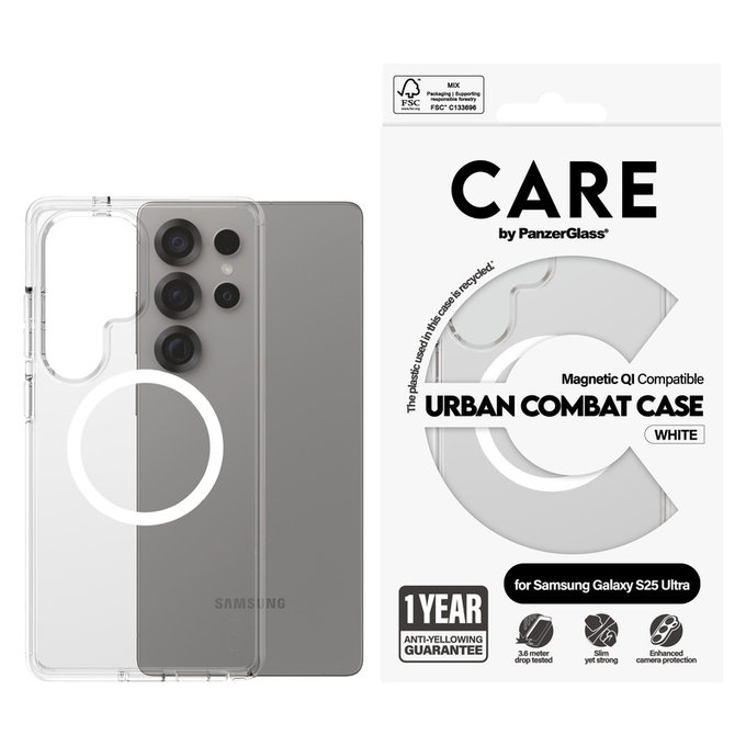 Hülle Urban Combat mit weißem QI für Samsung Galaxy S25 Ultra, Transparent, PanzerGlass