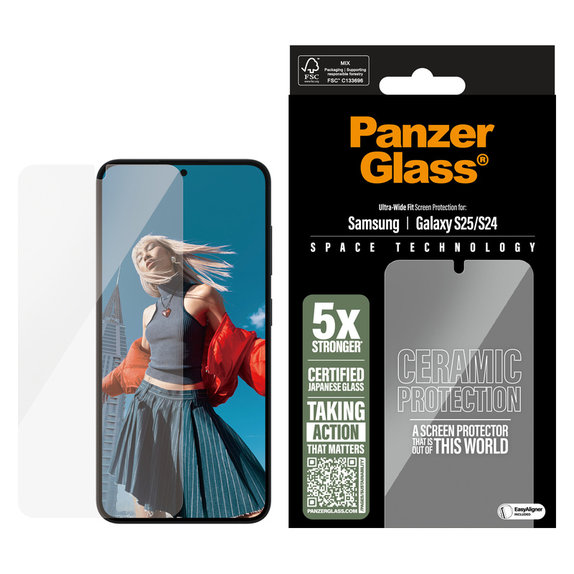 Panzerglas UWF Ceramic mit Applikator für Samsung Galaxy S25, Klar, PanzerGlass