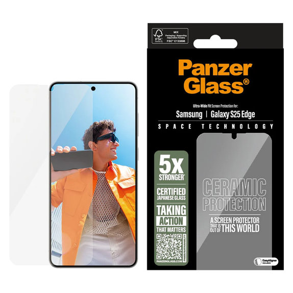 Panzerglas UWF Ceramic mit Applikator für Samsung Galaxy S25 Edge, Klar, PanzerGlass