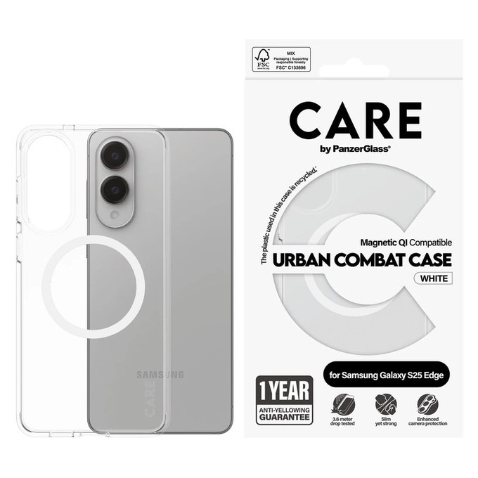 Hülle Urban Combat mit weißem QI für Samsung Galaxy S25 Edge, Transparent, PanzerGlass