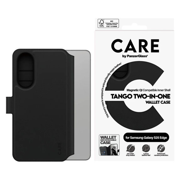 Hülle Wallet Tango Two-In-One mit QI für Samsung Galaxy S25 Edge, Schwarz, PanzerGlass