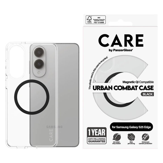 Hülle Urban Combat mit schwarzem QI für Samsung Galaxy S25 Edge, Transparent, PanzerGlass