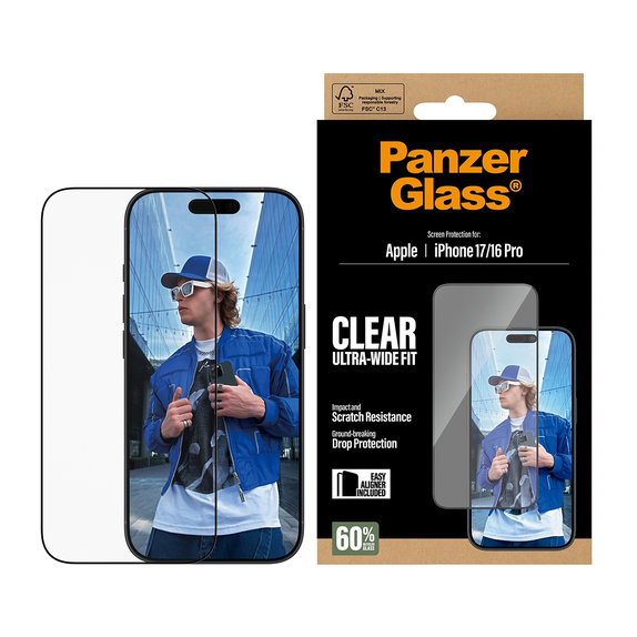 UWF Panzerglas mit Applikator für iPhone 17/16 Pro, Schwarz, PanzerGlass