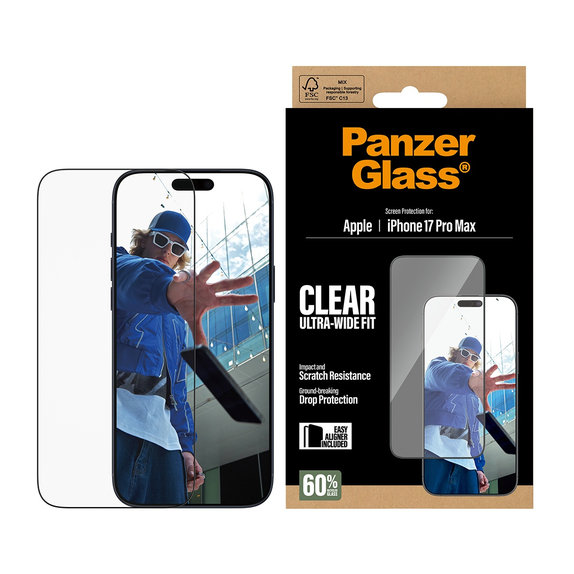 UWF Panzerglas mit Applikator für iPhone 17 Pro Max, Schwarz, PanzerGlass