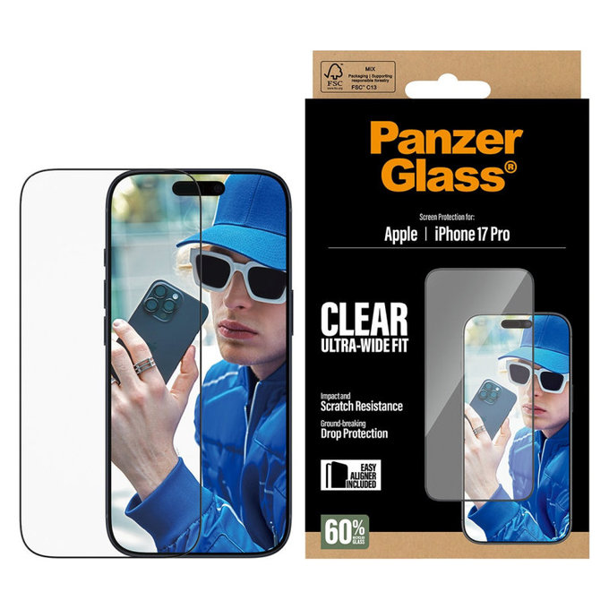 UWF Panzerglas mit Applikator für iPhone 17 Pro, Schwarz, PanzerGlass