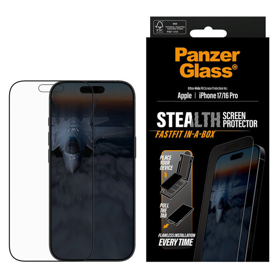 Schutzglas UWF Stealth mit Fastfit für iPhone 17/16 Pro, Schwarz, PanzerGlass