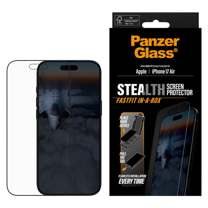 Schutzglas UWF Stealth mit Fastfit für iPhone 17 Air, Schwarz, PanzerGlass