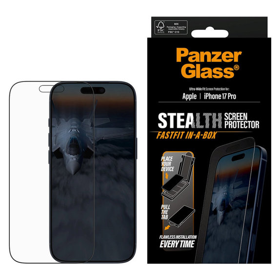 Schutzglas UWF Stealth mit Fastfit für iPhone 17 Pro, Schwarz, PanzerGlass