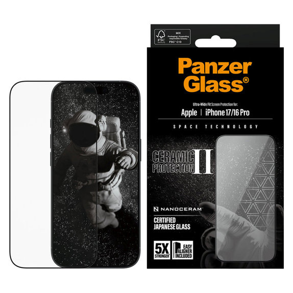 UWF Ceramic II Panzerglas mit Fastfit für iPhone 17/16 Pro, Schwarz, PanzerGlass