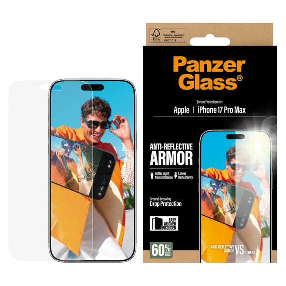 Schutzglas Anti-Reflective mit Applikator für iPhone 17 Pro Max, Schwarz, PanzerGlass