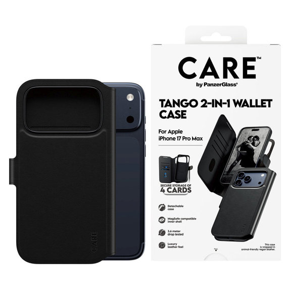 Hülle Wallet Tango Two-In-One mit MagSafe für iPhone 17 Pro Max, schwarz, PanzerGlass