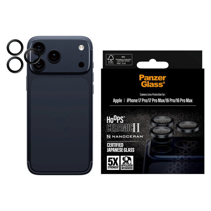 Hoops Ceramic II Kameraobjektivschutz für iPhone 17 Pro Max/17 Pro/16 Pro Max/16 Pro, Schwarz, PanzerGlass