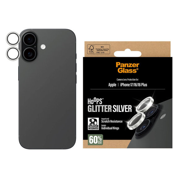 Kameralinsenschutz Hoops für iPhone 17/16 Plus/16, Glitter Silver, PanzerGlass