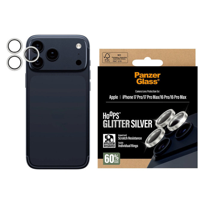 Kameralinsenschutz Hoops für iPhone 17 Pro Max/17 Pro/16 Pro Max/16 Pro, Glitter Silver, PanzerGlass