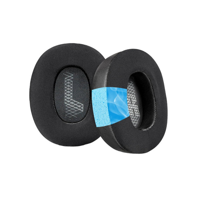 Ersatz-Ohrpolster für JBL Live 650, 660, E65, Memory-Schaumstoff + Leder + Textil, Schwarz, Kühlgel, 1 Paar