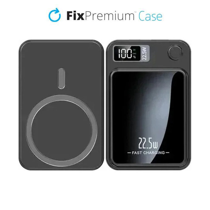 FixPremium - MagSafe PowerBank 5000mAh mit LED-Display, schwarz