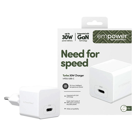 Reiseadapter Grand Prix USB-C, GaN, 30 W PD, silberweiß, empower