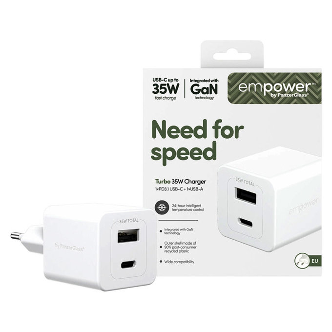 Reiseadapter Grand Prix USB-C/USB-A, GaN, 35 W PD, silberweiß, empower