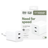 Reiseadapter Grand Prix 2x USB-C, GaN, 45 W PD, Silberweiß, empower