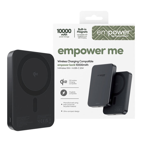 Kabellose PowerBank 10000 mAh, 20 W, kompatibel mit MagSafe, Qi2/USB-C, Space Black, empower