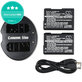 2 Akkus mit Ladegerät fürNikon Coolpix P7000, P7700, D3100, D3200, D5100, 1030mAh, Li-Ion, 7.4V, EN-EL14, HQ