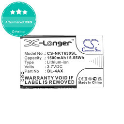 Akku batterie für Nokia 6300 4G, Nokia 8000 4G, 1500mAh, Li-Ion, 3.7V, BL-4AX, HQ