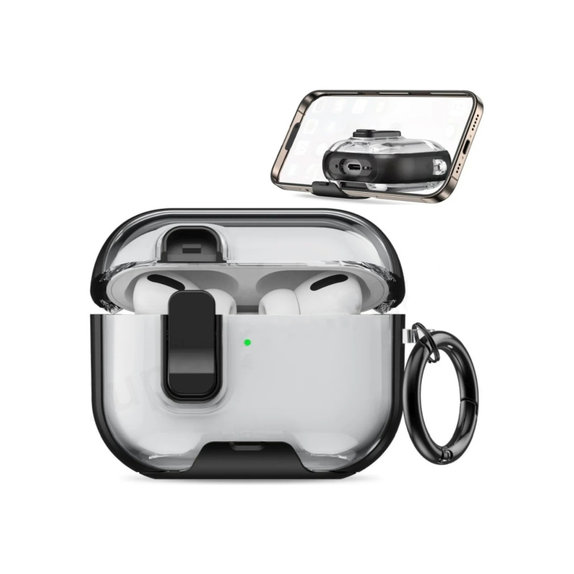 Silikonhülle mit Handy-Ständer und Karabiner für AirPods Pro 3, Schwarz