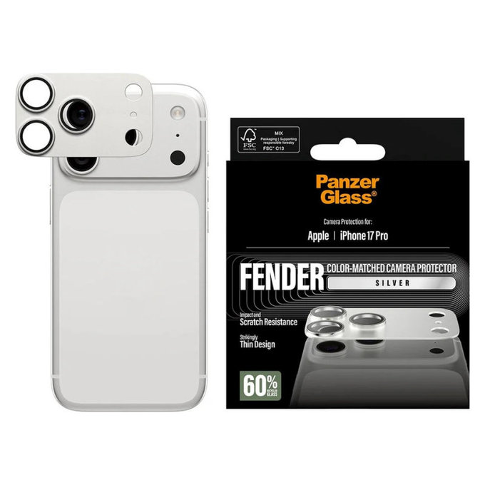 Fender Kameraobjektivschutz für iPhone 17 Pro, Silber, PanzerGlass