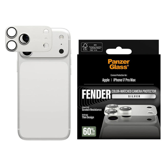 Fender Kameraobjektivschutz für iPhone 17 Pro Max, Silber, PanzerGlass