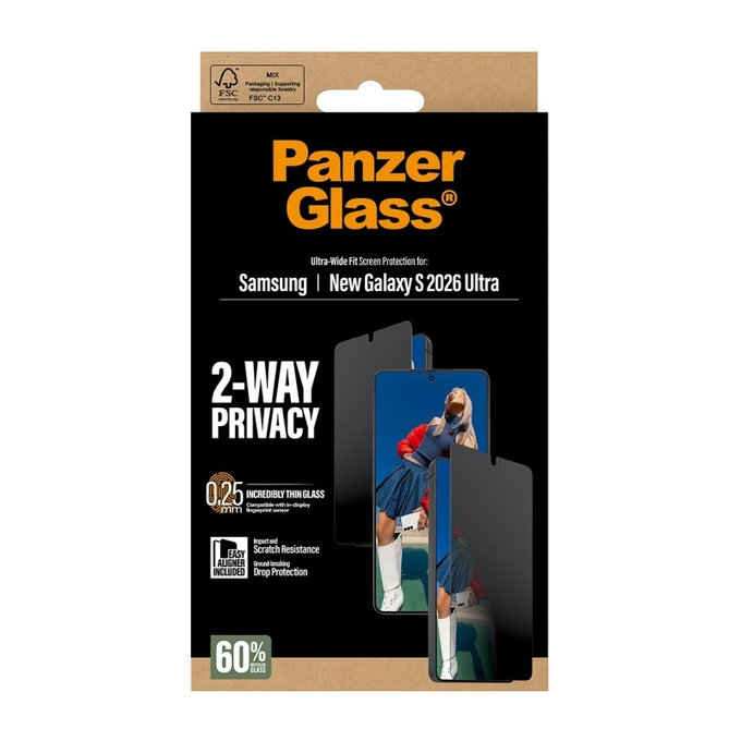 PanzerGlass - UWF 2-Way Privacy Panzerglas mit Applikator für Samsung Galaxy S26 Ultra, klar