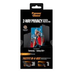 PanzerGlass - UWF 2-Way Privacy Panzerglas mit FASTFIT In-A-Box für Samsung Galaxy S26+, klar