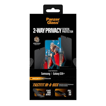 PanzerGlass - UWF 2-Way Privacy Panzerglas mit FASTFIT In-A-Box für Samsung Galaxy S26+, klar