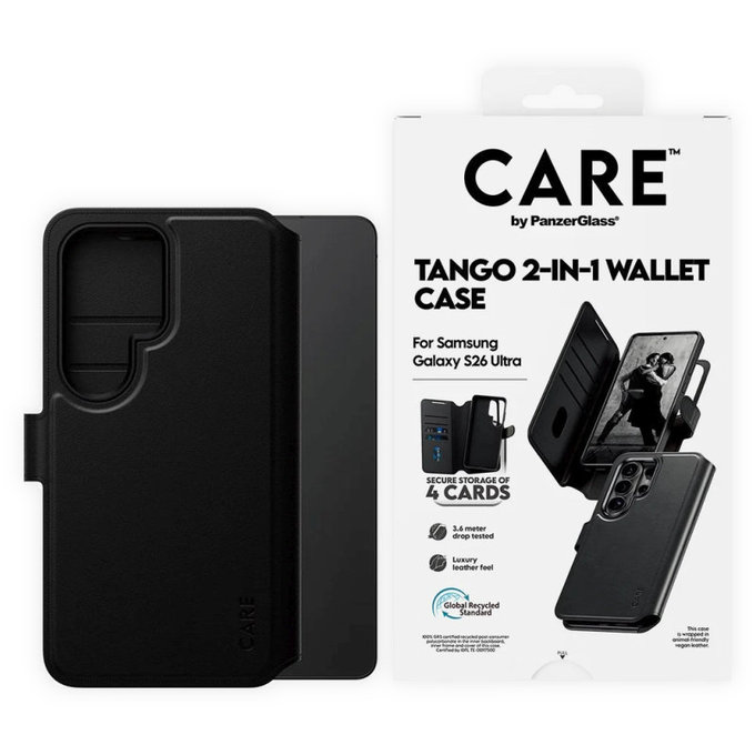Hülle Wallet Tango Two-In-One mit QI für Samsung S26 Ultra, schwarz, CARE
