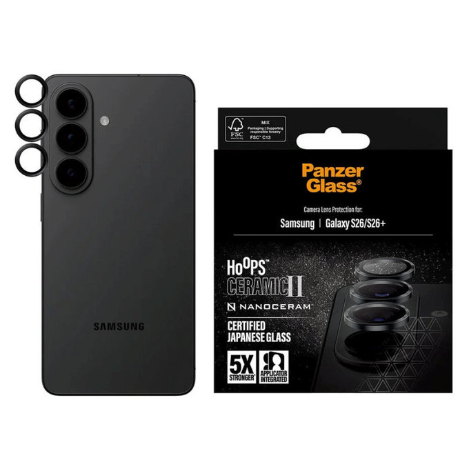 Hoops Ceramic II Kameraobjektivschutz für Samsung S26/S26+, Schwarz, PanzerGlass